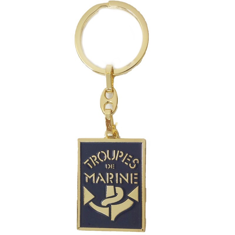 Porte clé à relief Troupe De Marine en metal or et bleu