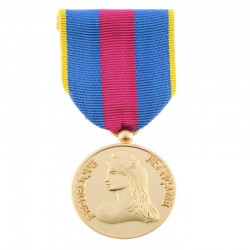 Médaille en or présentant une effigie de la République, entourée de la mention gravée République française.