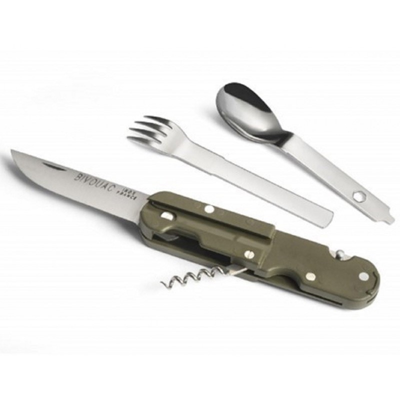 Couteau de poche pliant "Pique-nique" avec fourchette, cuillère, décapsuleur, ouvre-boîte et tire-bouchon