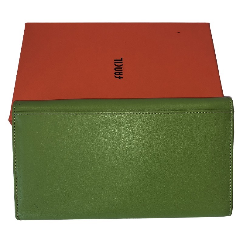 Portefeuille cuir de vachette vert et bicolore avec pochette à l'arrière