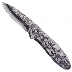Couteau Herbertz Tête de Mort Inox 11,5 cm Ouvert