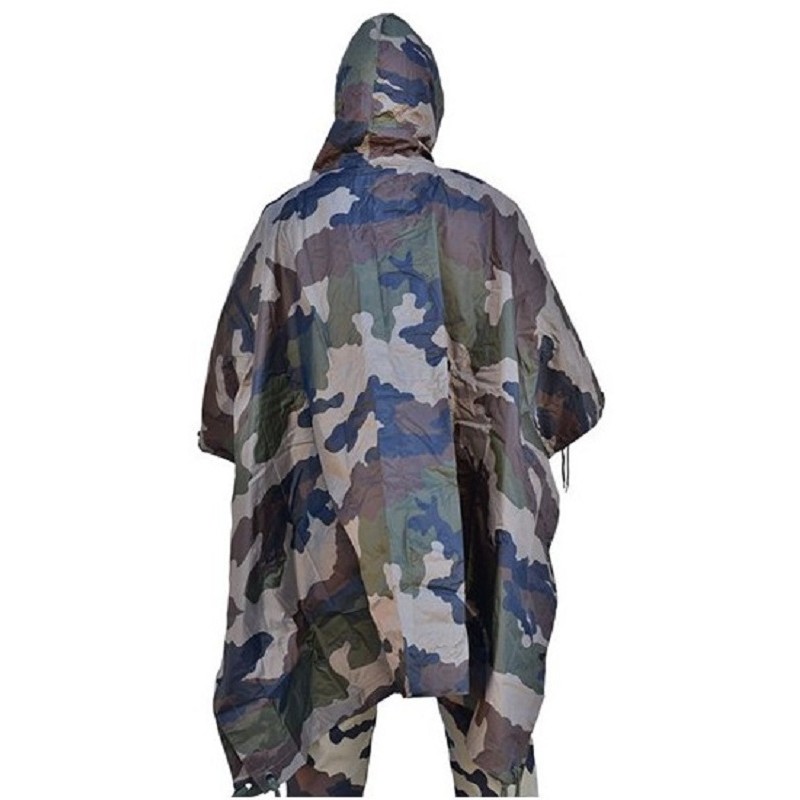 Poncho à capuche réglable camouflage en nylon imperméable