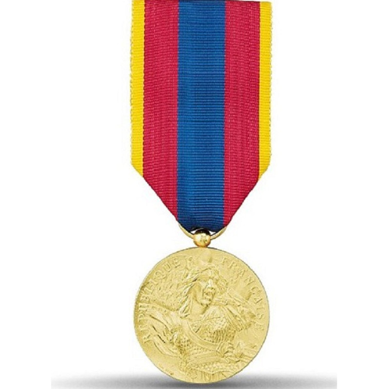 Médaille ordonnance défense nationale représentant une effigie de la République et de la mention gravée République française.