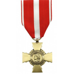 Médaille en forme de croix en bronze avec un ruban de couleur rouge et blanc
