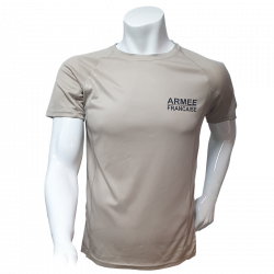 Tee shirt sport respirant avec marquage Armée Française sur tissu polyester coloris sable