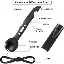 Couteau multifonctions 7 en 1, en inox, coloris noir, munie de 7 différents outils