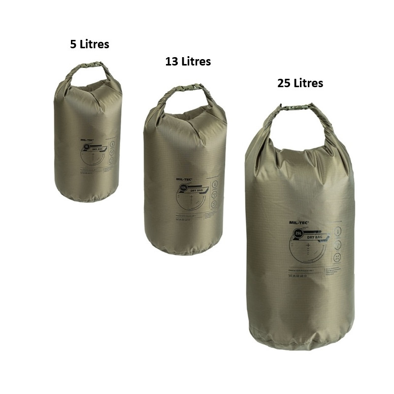 Sac étanche coloris kaki volume de 5 litres